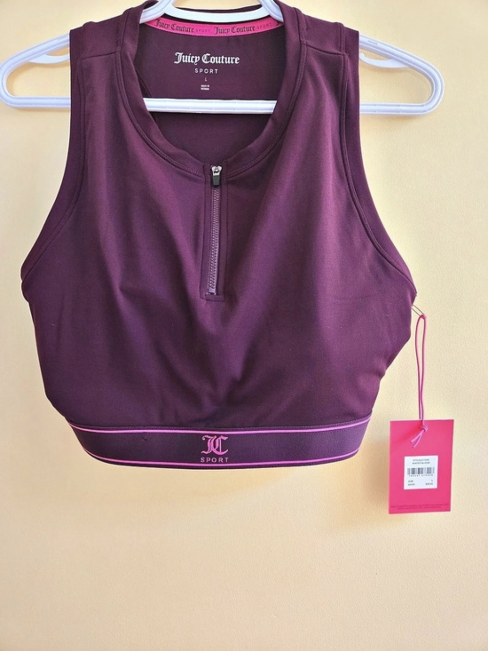 NWT Juicy Couture Sport Plum Purple Half Zip Active Crop Tank Top Size L